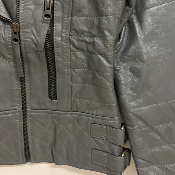 NWT Calf Leather Biker Jacket Dark Grey with Hot Pink stain lining! Size L! - Picture 4 of 12